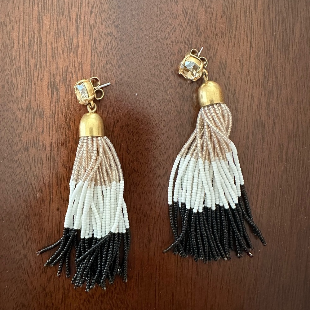 J Crew Crystal Beaded Tassel Earrings with Gold Accents